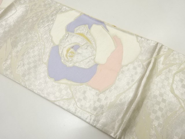 JAPANESE KIMONO / ANTIQUE ROSE PATTERN WOVEN FUKURO OBI (MATERIALS)